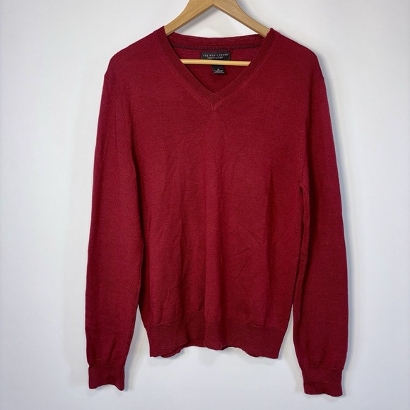 Bloomingdale's Other - Bloomingdale's Merino Wool V Neck Sweater Red Knit Pullover Size M